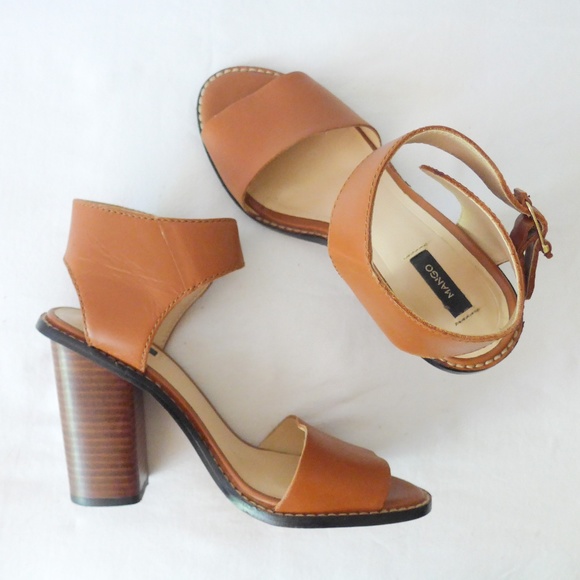 Mango Women 36 Chunky Heel Open Toe Sandal with Ankle Strap - Picture 2 of 16